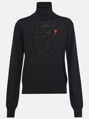 Vilnas džemperis ar augstu apkakli Ami Paris melns