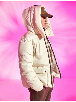 Oversize палто с качулка с джобове Koton бяло