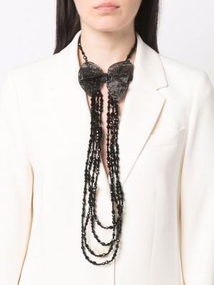 Náhrdelník s mašlí s korálky Chanel Pre-owned černý