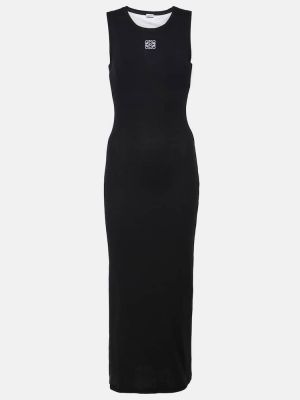 Памучна макси рокля черно Loewe