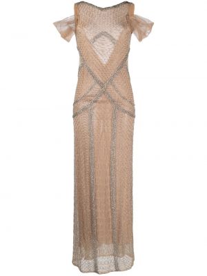 Коктейлна рокля с кристали Atu Body Couture бежово