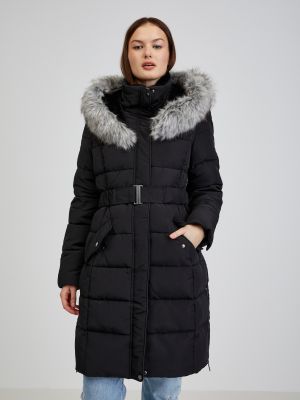 Kabát s kožušinou s kapucňou Orsay čierna