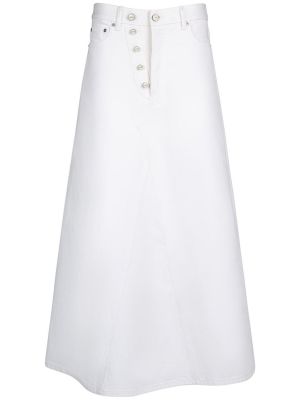 Bavlněné džínová sukně s knoflíky Ganni bílé