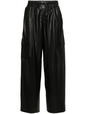 Relaxed fit iš natūralios odos „cargo“ stiliaus kelnės Yves Salomon juoda