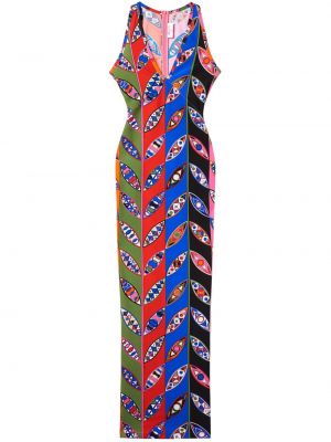 Sukienka długa z nadrukiem w abstrakcyjne wzory Pucci niebieska