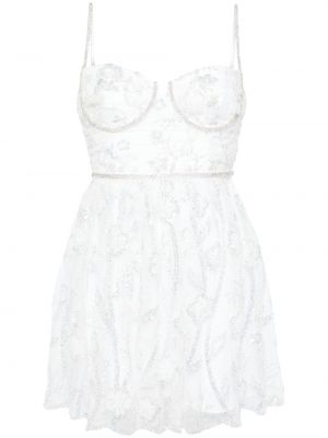 Κοκτέιλ φόρεμα με παγιέτες με δαντέλα Self-portrait λευκό