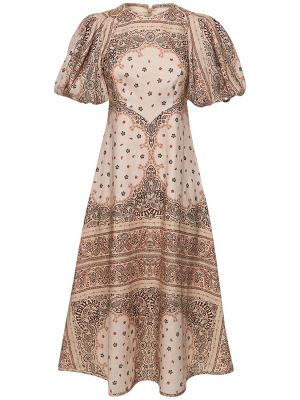 Λινή μίντι φόρεμα με σχέδιο Zimmermann
