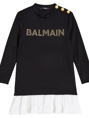 Jersey puuvilla jersey-mekko tytöille Balmain Kids musta