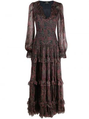 Вечерна рокля с принт с волани Etro черно