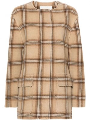 Plstěný kockovaný kabát Isabel Marant hnedá