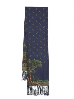 Fular cu franjuri de mătase cu imagine Polo Ralph Lauren albastru