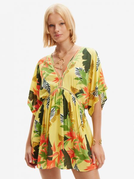 Sukienka mini w tropikalny nadruk Desigual żółta