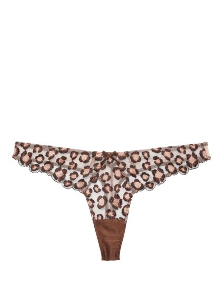 Leopar işlemeli tanga Fleur Du Mal kahverengi