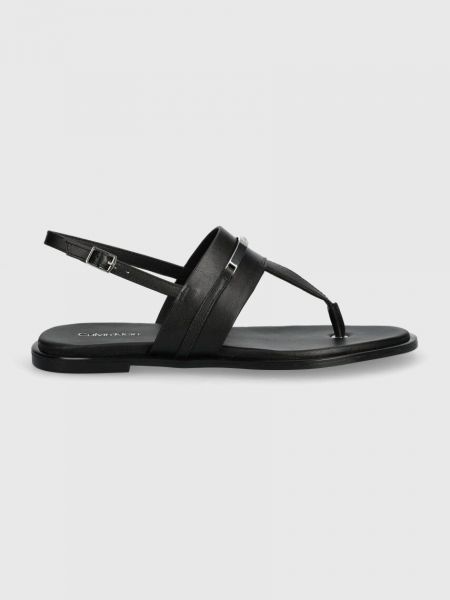 Kožne sandale bez pete Calvin Klein crna