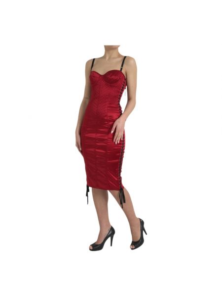 Satynowa sukienka midi koronkowa Dolce And Gabbana czerwona