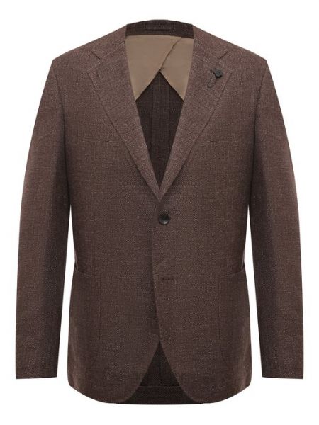 Хлопковый льняной пиджак Lardini коричневый