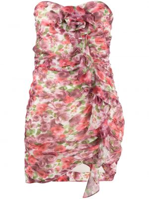 Копринена коктейлна рокля на цветя с принт Alessandra Rich розово