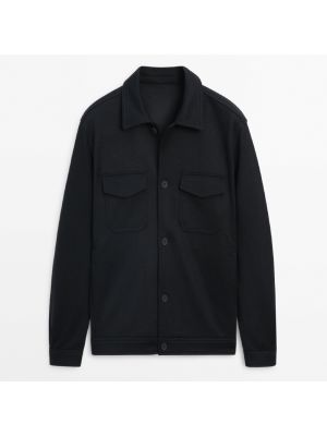 Шерстяная куртка с карманами Massimo Dutti черная