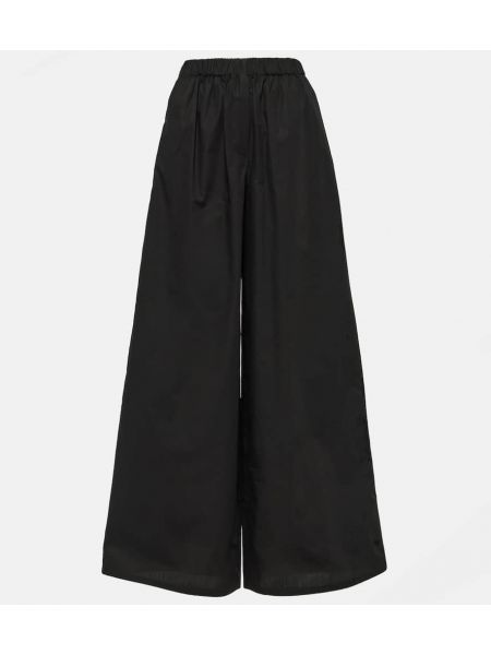 Bavlněné kalhoty s vysokým pasem relaxed fit Max Mara černé