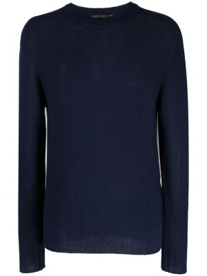 Плетен памучен пуловер Low Brand синьо
