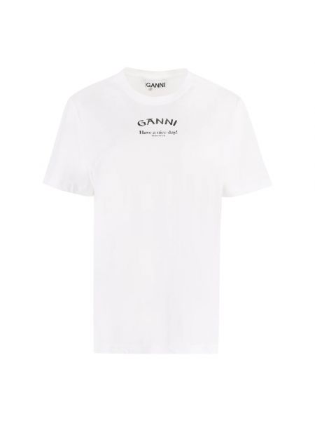 Koszulka z okrągłym dekoltem relaxed fit Ganni biała