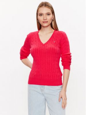 Bavlněný slim fit svetr Gant - růžová