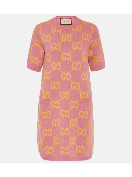 Růžové vlněné šaty Gucci