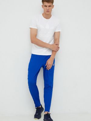 Spodnie sportowe z nadrukiem Adidas Performance niebieskie