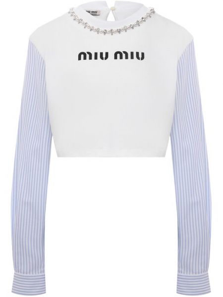 Белый хлопковый пуловер Miu Miu