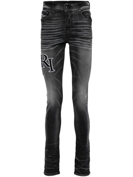 Skinny fit džínsy s výšivkou Amiri čierna