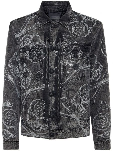 Veste en jean à imprimé en cristal Philipp Plein noir