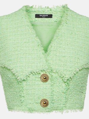 Crop top tweedowy Balmain zielony