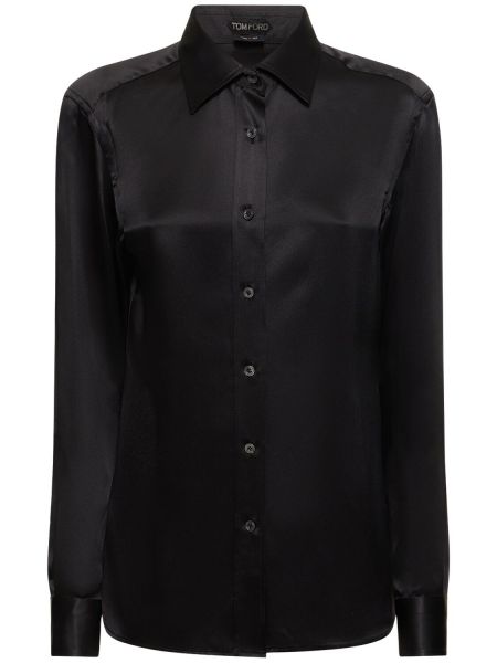 Camisa de raso de seda plisada Tom Ford negro