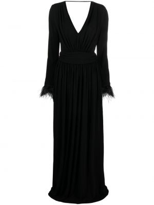 Rochie de seară cu pene cu decolteu în v Alberta Ferretti negru