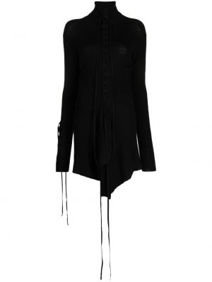 Čipkovaný vlnený šnurovací sveter Y's čierna