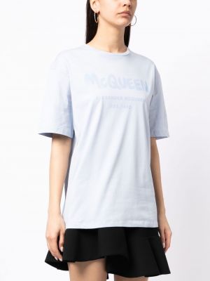 Bavlněné tričko s potiskem Alexander Mcqueen modré
