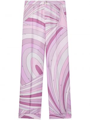 Jedwabne proste spodnie z nadrukiem w abstrakcyjne wzory Pucci fioletowe