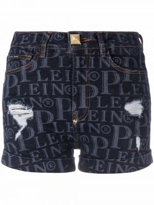 Shorts di jeans con stampa Philipp Plein blu
