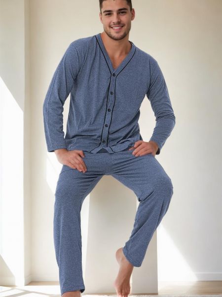 Pikkade käistega nööpidega pidžaama Dewberry sinine