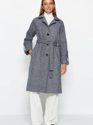 Oversized παλτό με μοτίβο ψαροκόκαλο Trendyol μαύρο