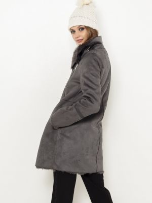 Semišový zimní kabát Camaieu šedý