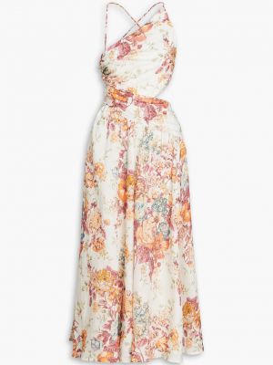 Льняной платье миди в цветочек с принтом Zimmermann бежевый