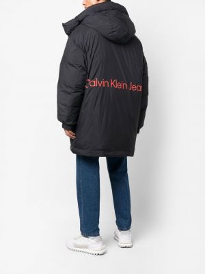 Džínová bunda s kapucí s potiskem Calvin Klein Jeans