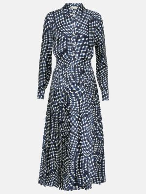 Plisirana svilena midi obleka s karirastim vzorcem Tory Burch