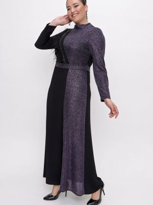 Maksi suknelė su plunksnomis By Saygı violetinė