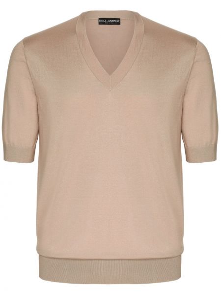 Šilkinis marškinėliai Dolce & Gabbana smėlinė