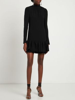 Сатенена мини рокля от креп Paco Rabanne черно