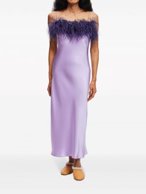 Suknele kokteiline satininis su plunksnomis Sleeper violetinė