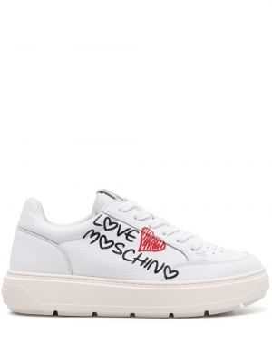 Leder sneaker mit print Love Moschino