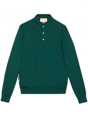 Gyapjú hímzett pólóing Gucci zöld